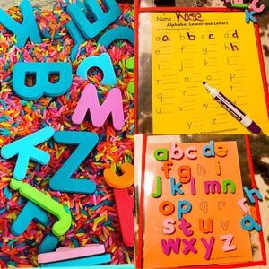 Alphabet sensory kits with dry erase sleeve